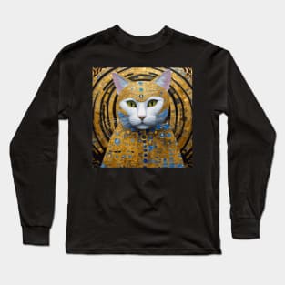 Gustav Klimt Style White Cat in Blue and Gold Costume Long Sleeve T-Shirt